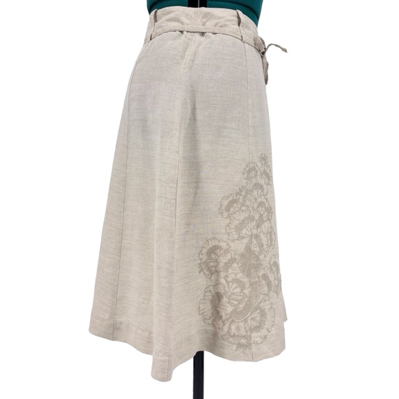 Part Two Beige A-Line Embroidered Detail Linen-Blend Knee Length Skirt, 8 - Picture 11 of 16
